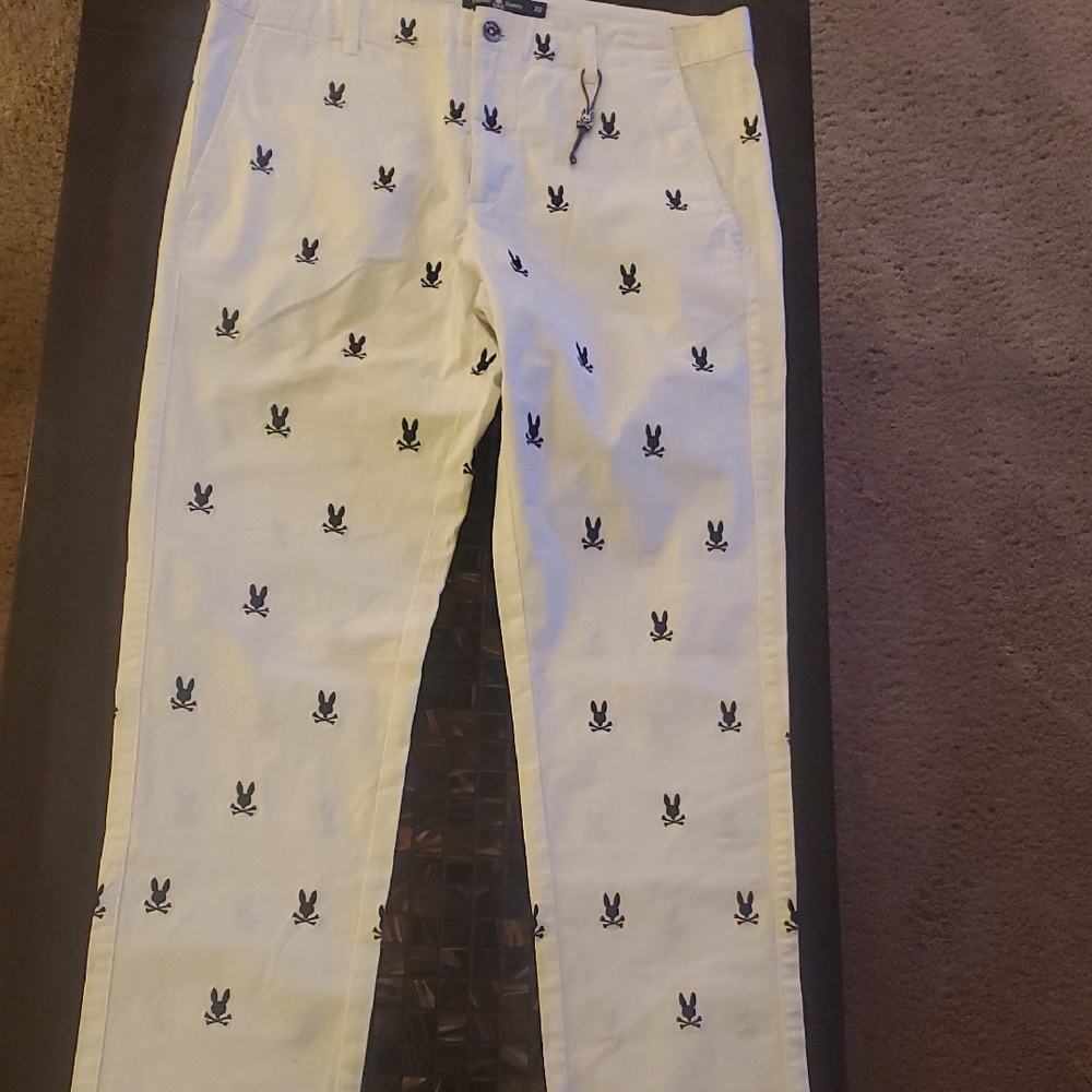 Psycho Bunny White Trousers with Black Logo